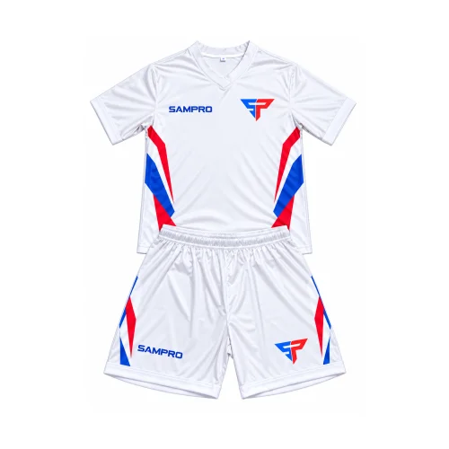 Men's Football Uniform Jersey and Short Set in blue with red and white accents SI-SW-223